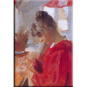  Marie en vestido rojo 21x30 Streched Canvas Art by Kroyer 