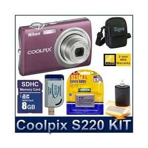  Nikon Coolpix S220 Plum Kit with 8GB SD, Reader, Battery 