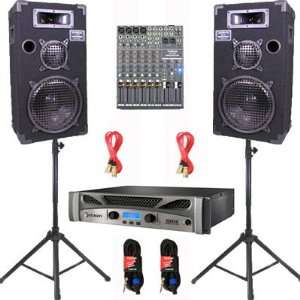   Way 10 Speakers, Mixer, Stands and Cables DJ Set New CROWN1000CSET4