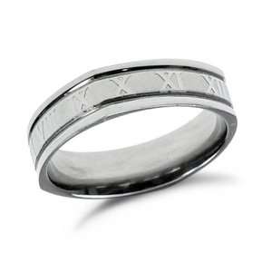 Roman Numerals Mens Stainless Steel Ring Band, 10