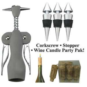  Rubberized Corkscrew   Wine Candle   Chrome Stopper Party 