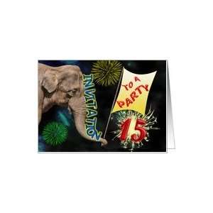  15th Birthday Party Invitation, elephant and flag Card 