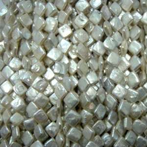  White 11mm Diagonal Square Coin Freshwater Pearl Beads 