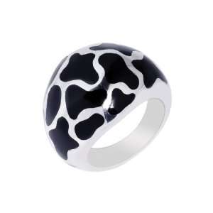  Sterling Silver 16mm Dome Black Enamel Ring Size 9 