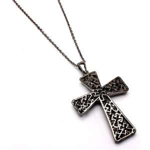  Double Cross with Crystal Stud Necklace 