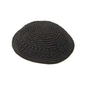  18cm Black Knitted Kippah with Round Holes and Tight Weave 