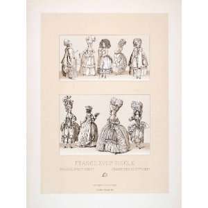 com 1888 Chromolithograph 18th Century France Women Fashion Wig Dress 