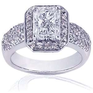  1.55 Ct Radiant Cut Diamond Engagement Ring Pave SI2 I 