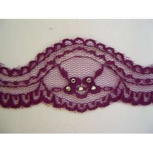  Wrights Scalloped Lace With Rhinestones Magenta 10 Yds 