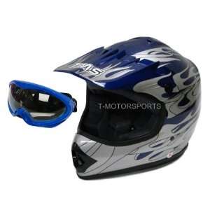  TMS Youth Blue Flame ATV Dirt Bike Motocross Helmet with 
