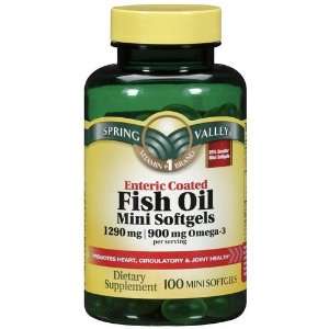 Spring Valley   Fish Oil 1290 mg, Omega 3 900 mg, Enteric Coated, 100 