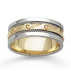  14k Two Tone Gold Wave Braided Hand Carved Wedding Band Jewelry