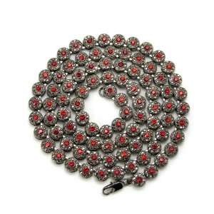 Allover Rhinestone Stone Ball 8mm Cluster Chain Necklace Hematite/Red 