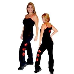  Equilibrium Active Wear Black Red Flower Womens Pants 