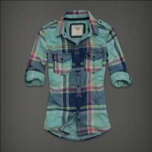  Abercrombie & Fitch Womens Plaid Shirt Turquoise 