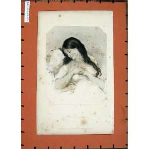   1847 Antique Portrait Dreamer Lady Woman Girl Sleeping