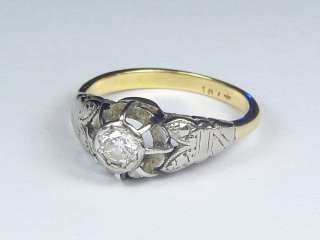 ANTIQUE ENGLISH ART DECO 18K YELLOW & WHITE GOLD ¼ct DIAMOND RING 