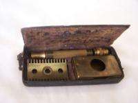 Vintage Gillette Razor travel set brass razor, blade box, blade 