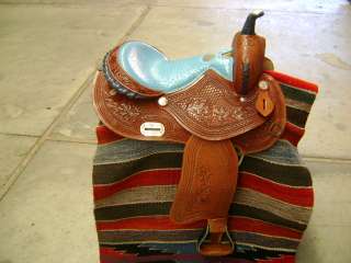 ULTIMATE LEATHER 16 TURQUOISE OSTRICH WESTERN BARREL RACER RACING 