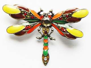 Vintage inspired Design Colorful Enamel Dragonfly Red Green Insect Pin 