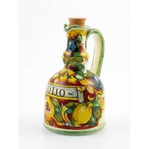 Hand Painted Italian Ceramic 6.3 inch Oil Bottle Toscana Rosso 