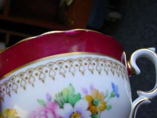 Staffordshire Bone China Burgundy Floral CUP & SAUCER  