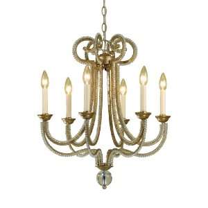    Watt Light Candle Base Chandelier, Soft Gold Finish with Glass Beads