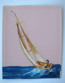 Vintage Oil on Satin Sailboat Sailing Painting F.B.  