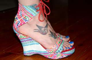 NEW*Ethnic VINTAGE~LOOK TRIBAL Heels SHOES WEDGES~39/8A  