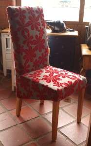 Burnt Red Floral Design Straight Back Dining Chair with Oiled Ash Legs 