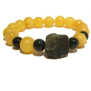 Aragonite Bracelet 04 Stretch Bloodstone Green Yellow Nugget Stone 7.5 
