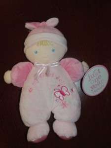  One Year Pink Rattle Lovey Plush Doll 2006 Stuffed Animal Baby Toy