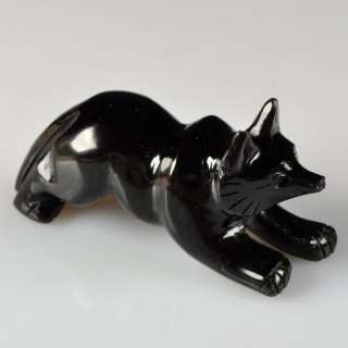 w12127 Carved obsidian fox figurine  