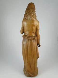 Antique Hand Carved Statue Wood Woman Italian Anri 1800s Victorian Art 