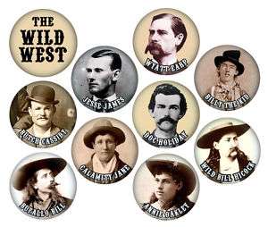 THE WILD WEST BUTTONS   10 PINS   cowboys/outlaws  