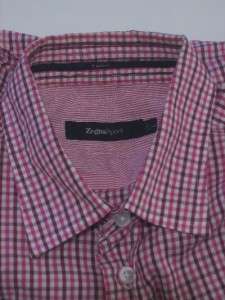 ZEGNA sport slim fit mens shirt SIZE LARGE L red white burgundy micro 