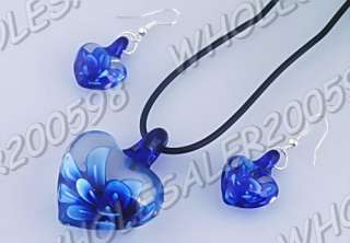 12set Heart Lampwork Glass Pendant Necklace&Earring/NEW  