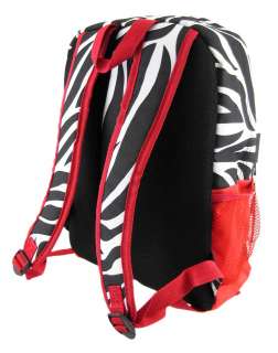 Zebra Stripe Print Backpack Book Bag Red Trim  
