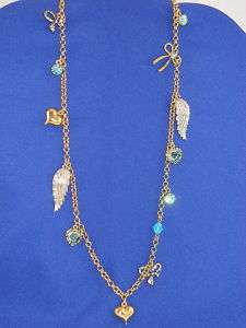 Betsey Johnson Snow Angel Wings Long Charm Necklace NWT  