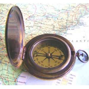  Large 2 inch Fliptop Antiquated Brass Button Compass 