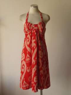 Anthropologie Maeve red ikat printed ruched pleated empire waist 