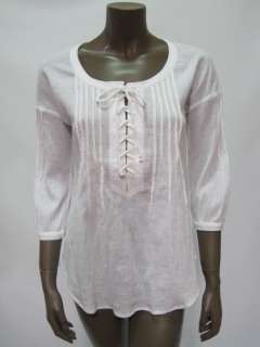   California womens gauzy lace up white peasant top M $124 New  