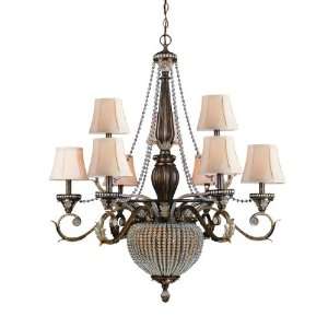  Patina Chandelier with Clear Glass Beads and Ivory Shades 6729 WP