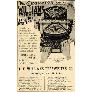  1898 Ad Williams Typewriter Derby Typing Operator Print 