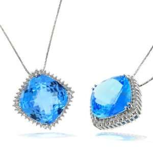  Ladies Blue Topaz White Gold Pendant Affordable Jewelry