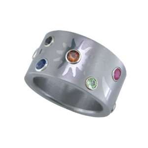 Cielo Sun, Moon and Star Titanium Ring with Custom Gemstones Size 5.25