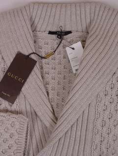 GUCCI SWEATER $1590 BEIGE KNITTED 100%WOOL SHAWL COLLAR SWEATER MED 