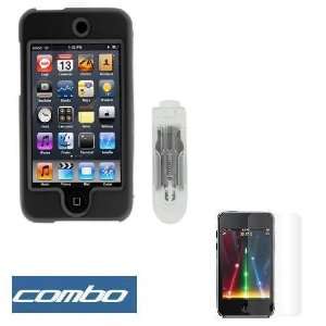 Solid Black Rubberized Snap On Crystal Case with Clip + Clear Durable 