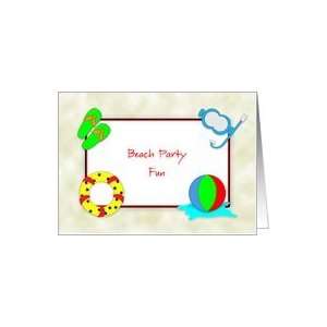 Beach Party Invitations with Flip Flops, Ball, Inner Tube and Snorkel 