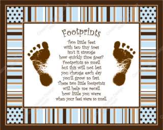 Blue & Brown Stripe Max Babys Footprints with Poem  